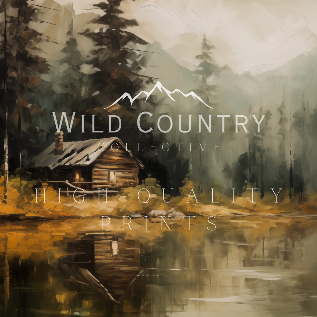 a rustic cabin nestled in a serene forest, with a tranquil lake reflecting the surrounding scenery.