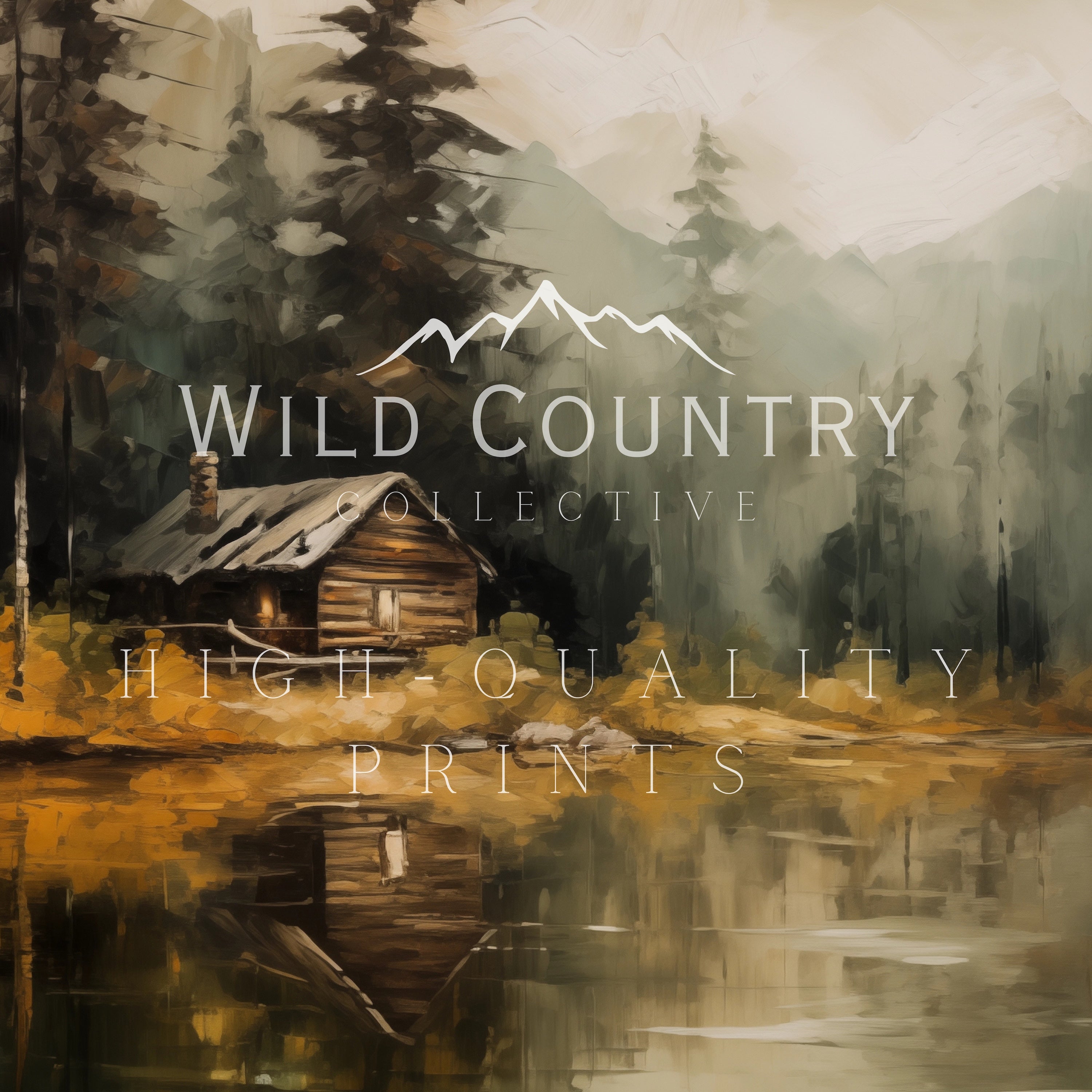 a rustic cabin nestled in a serene forest, with a tranquil lake reflecting the surrounding scenery.