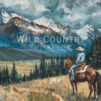 a cowboy riding a horse in a scenic landscape with mountains in the background.